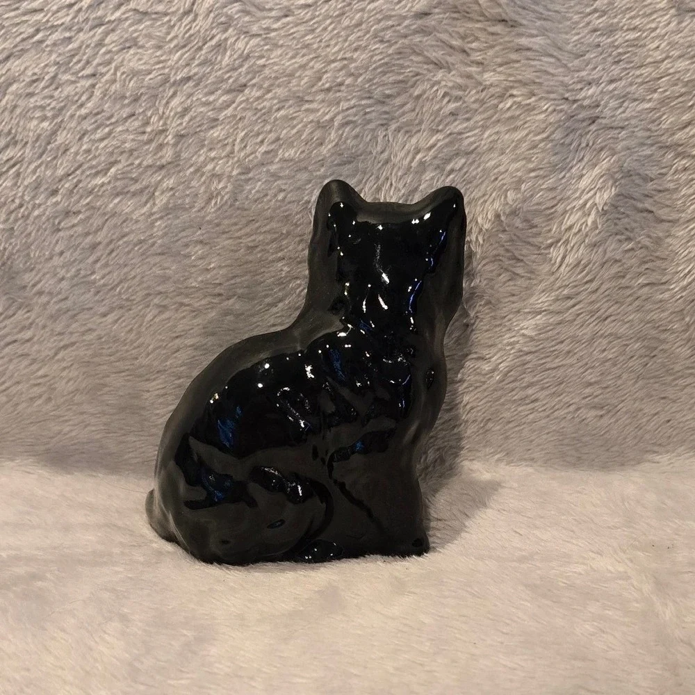 Mosser Black Glass Sitting Cat Figurine Glossy Home‎ Decor